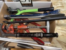 Assorted Hand Tools, Barrel Wrenches, Bolt Cutter, Rigid Pipe Cutoff Wrench, Central Forge Pry Bar