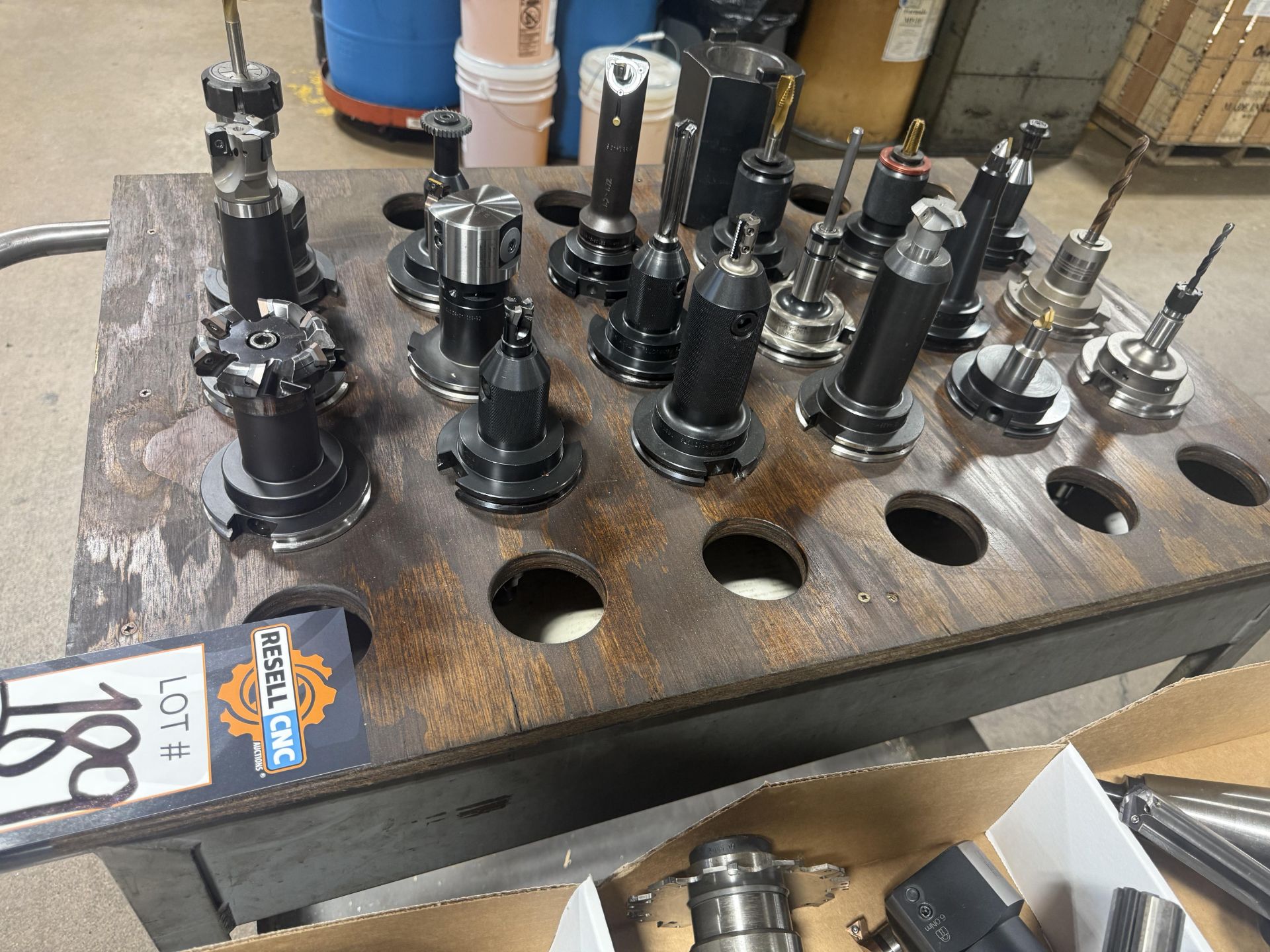 (18) CAT 50 Tool Holders with 4-Wheel Shop Cart and Tool Setup Block