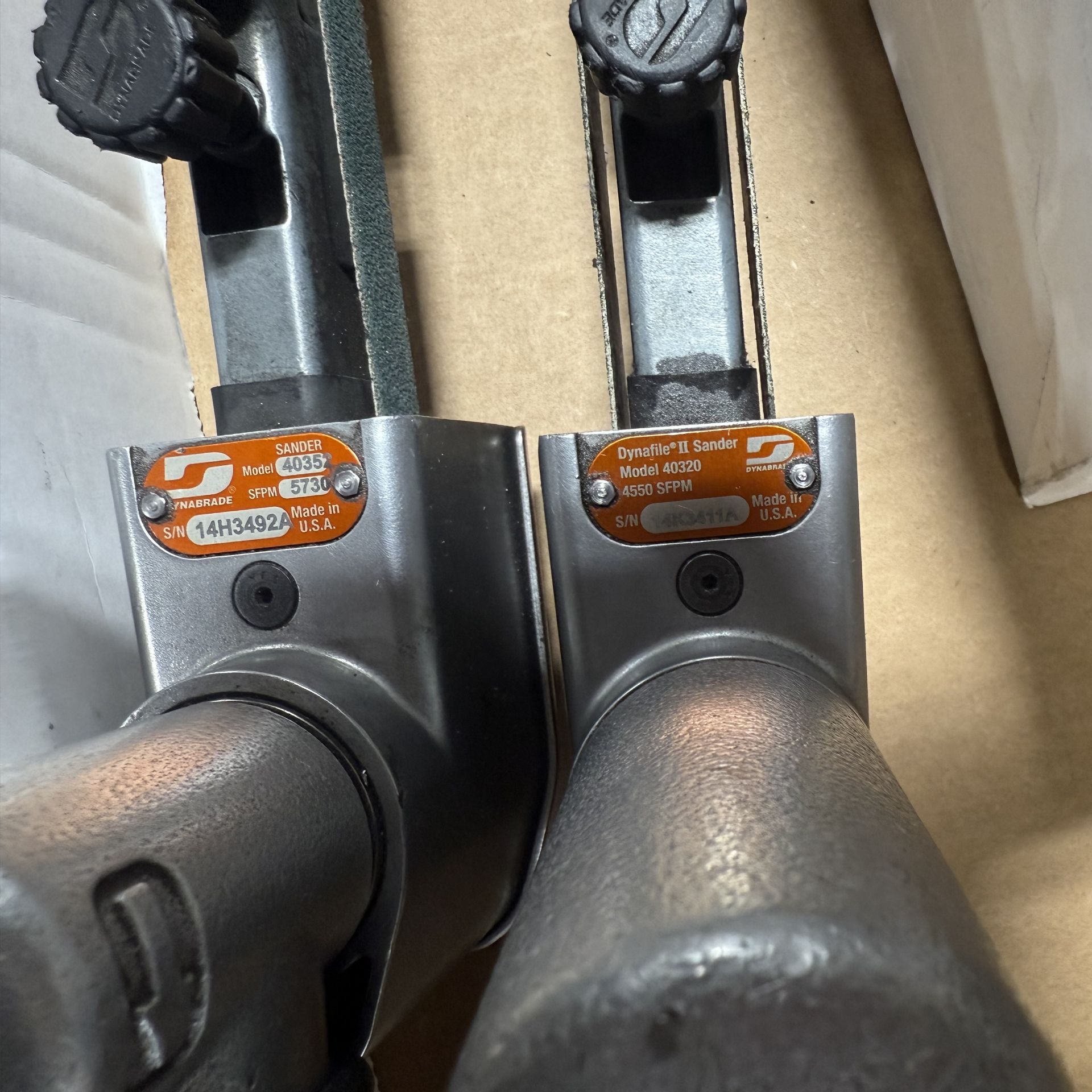 (2) Pneumatic Dyna Brake Belt Sander, Belts New In Box, and Air Lube Bottle - Image 5 of 6