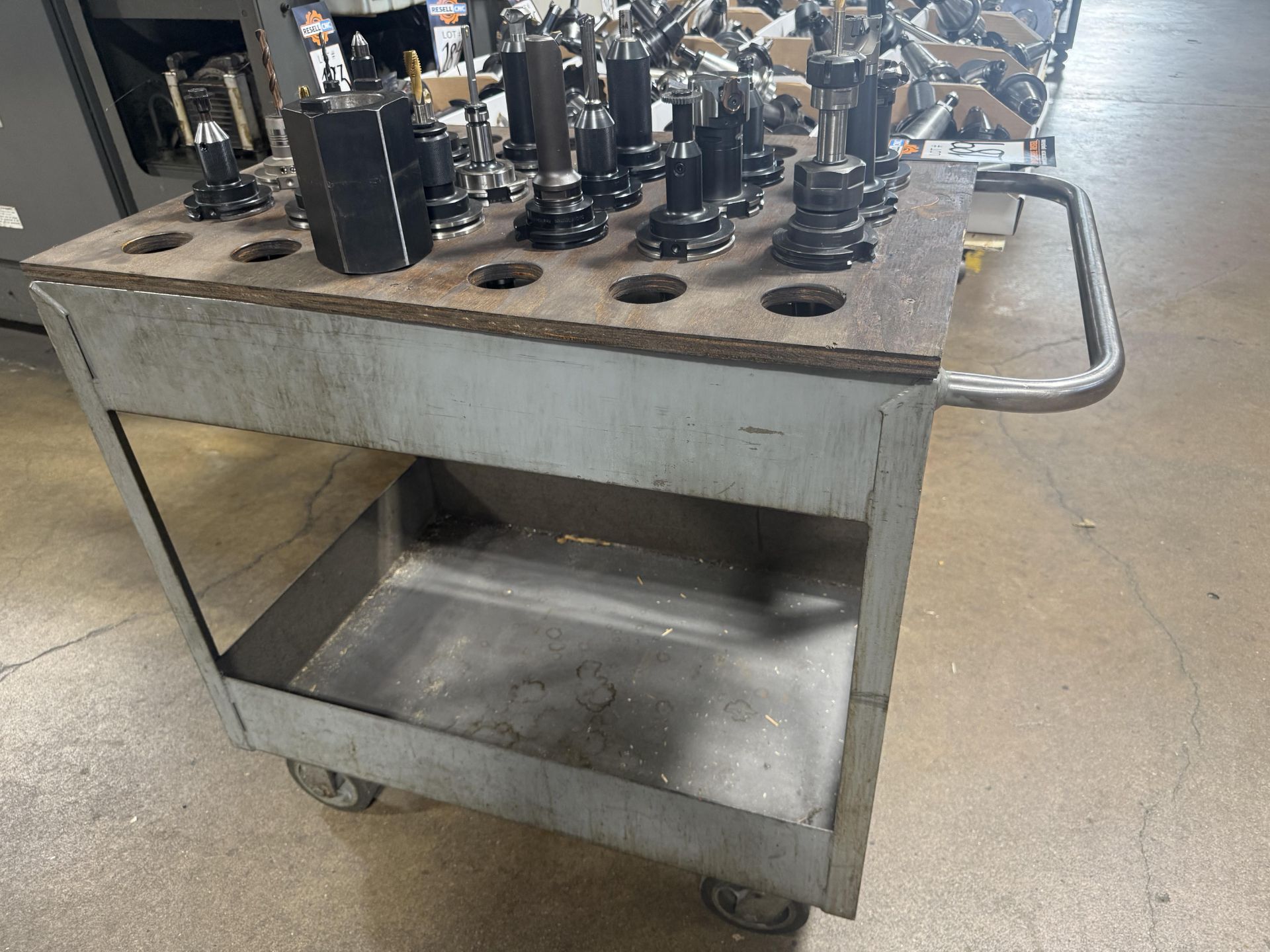 (18) CAT 50 Tool Holders with 4-Wheel Shop Cart and Tool Setup Block - Image 2 of 9