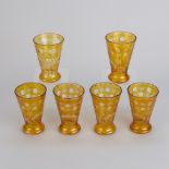 6 Amber Bohemian Cut-to-Clear Glass Tumblers