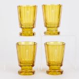 4 Amber Bohemian Cut Crystal Etched Glass Tumblers