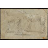 Attr. Paolo Veronese Greyhounds Graphite Drawing
