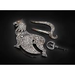 Exceptional Persian Steel Winged Lion Padlock with Original Key, Qajar Dynasty, Islamic