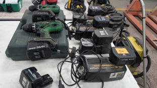 Large Quantity of Hatachi Power Tools, Battery Chargers and Batteries.