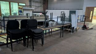 Mixed Lot comprising 4 of Tables each measuring 1500mm x 1000mm, 12 off Chairs, Fridge Freezer, Micr