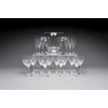 A French crystal wine cooler, six champagne flutes, six wine glasses and six water glasses, in origi