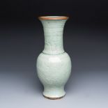 A Chinese Longquan celadon-glazed incised 'Peony' yenyen vase, Yuan/Ming