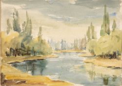DELYTH LLWYD EVANS DE JONES (Wlesh-Argentinan 1919-1986) watercolour - Patagonian river landscape,