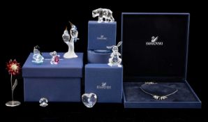 ASSORTED SWAROVSKI CRYSTAL ORNAMENTS, Malachite Kingfishers, 623323, Rabbit, 546878, Kris Bear -