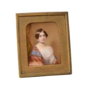 19TH CENTURY BRITISH MINIATURIST portrait miniature - young lady in white chiffon with paisley