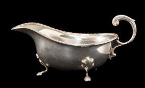 ELIZABETH II SILVER SAUCE BOAT, Elkington, Birmingham 1946, with beaded rim and flying scroll