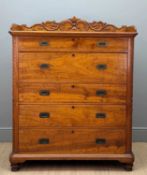 19TH CENTURY ANGLO-CHINESE CAMPHOR WOOD CAMPAIGN CHEST, carved gallery, upper section with narrow