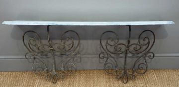 FRENCH WROUGHT IRON AND PAINTED WOOD CONSOLE TABLE, 126 (w) x 56cms (h) Provenance: private