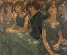 ROBERT PENGILLEY (British/Australian, b. 1944) oil on board - young figures overlooking a stone