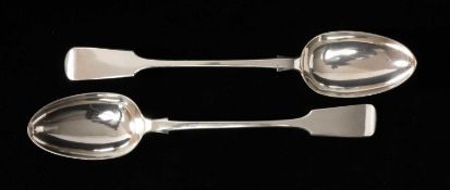 PAIR VICTORIAN PROVINCIAL SILVER BASTING OR STUFFING SPOONS, James & Josiah Williams, Exeter 1853,