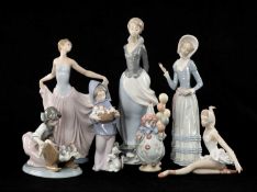 SEVEN UNBOXED LLADRÓ FIGURINES including, Swan Ballet, 5920, A Cradle of Kittens, 5784, Littlest