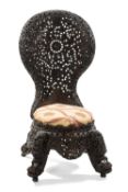 INDIAN CARVED HARDWOOD CHAIR, Bombay Presidency, shaped balloon back pierced with foliage and sun