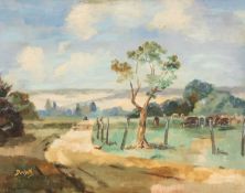 ‡ DELYTH LLWYD EVANS DE JONES (Welsh-Argentinan 1919-1986) oil on board - Patagonian landscape