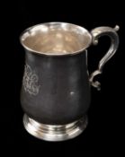 GEORGE III SILVER BALUSTER TANKARD, William & James Priest, London 1765, leaf capped double scroll