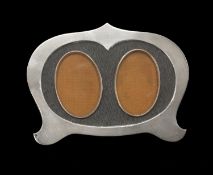 SILVER DOUBLE PHOTO FRAME, Birmingham 1916, shaped form, easel back, 16 x 21.5cms Provenance: