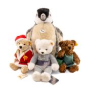 STEIFF TEDDY BEARS, to include large penguin (504976), 40cms (h), Christmas bear (654688), teddy