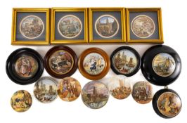 COLLECTION OF 16 VICTORIAN PRATTWARE POT LIDS, some framed (circular and box frames), others