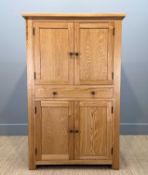 MODERN SOLID OAK 'HIDEAWAY' COMPUTER DESK/STATION, pull-out keyboard shelf, cupboards below for