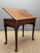 GEORGE III MAHOGANY DRAFTING OR ARCHITECT'S DESK, hinged ratchet lectern top, two frieze drawers