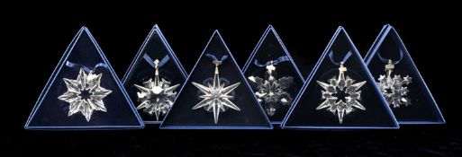 SIX SWAROVSKI CRYSTAL SNOWFLAKE CHRISTMAS ORNAMENTS 2002-2008, models: 288802, 622498, 631562,