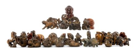COLLECTION OF 32 CARVED WOOD NETSUKES, various animals Provenance: private collection Flintshire