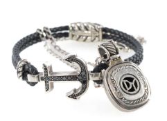 DAVID YURMAN JEWELLERY, comprising sterling silver and black diamond anchor cord bracelet, cuff size