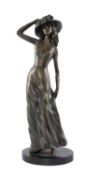 BRONZE FIGURE OF A LADY IN A WIDE BRIMMED HAT, 46cms (h) Provenance: private collection Cheshire