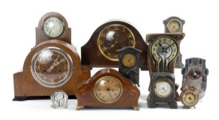 MIXED SELECTION OF OLD & MODERN DECORATIVE CLOCKS, including pewter Art Nouveau style mantel and