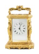 QUALITY 19TH CENTURY FRENCH CARRIAGE CLOCK, Henri Paris, gilded cast brass case with Renaissance
