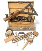 SHIP'S CARPENTER'S TOOLS, contained in stained pine box, 31 (h) x 60 (w) x 30cms (d) Provenance:
