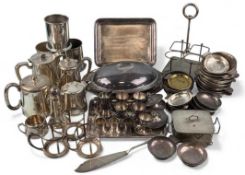 VARIOUS SHIPPING LINE TABLEWARE, including teapots and hot water jugs, porringers, cruet stand,