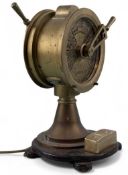 BRASS SHIP'S TELEGRAPH TABLE LAMP, J.W. Ray & Co., Liverpool, on wooden stand, 33cms (h) Provenance: