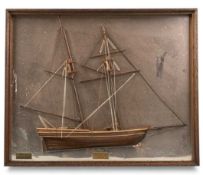WHITBY SHIPWRIGHT'S WOODEN SCALE MODEL DIORAMA of the twin-masted sloop Achilles, New York, on