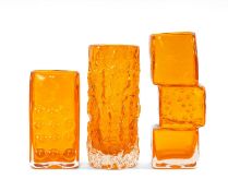 THREE WHITEFRIARS VASES, comprising tangerine 'Mobile Phone' vase designed by Geoffrey Baxter, 15.