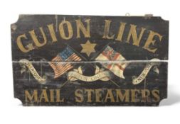 GUION LINE MAIL STEAMERS ORIGINAL ANTIQUE PAINTED WOODEN SIGN, featuring the American and British