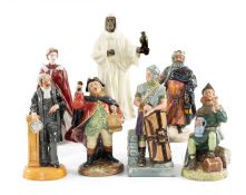 FIVE ROYAL DOULTON FIGURES including Town Crier, Minton figure 'The Sheik' (second), Royal Worcester