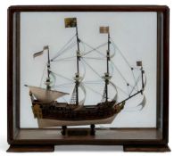 SCRATCH BUILT SCALE MODEL SHIP OF HMS ROYAL CHARLES, contained in oak framed display case, 36 (h)