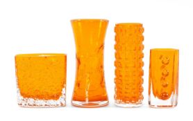 WHITEFRIARS TANGERINE TEXTURED 'NAIL HEAD' VASE, 11.5cms (h); together with a small tangerine '