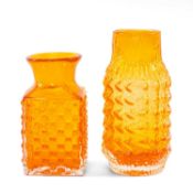 TWO WHITEFRIARS VASES, tangerine 'Pineapple' vase designed by Geoffrey Baxter, 18.5cms (h); and '