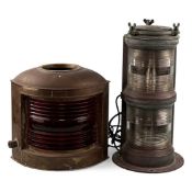SEAHORSE MASTHEAD LAMP, 50cms (h); copper port side lamp, 35cms (h) (2) Provenance: private