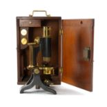 T&H DUBLET, LONDON MAHOGANY-CASED LACQUERED-BRASS MICROSCOPE, 30cms (h) Provenance: private