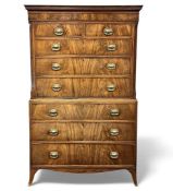 LATE GEORGE III MAHOGANY CHEST ON CHEST, circa. 1810-20, two small over six long drawers, with