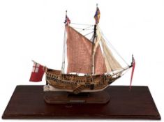 SCRATCH BUILT WOODEN SCALE MODEL OF SAILING GALLEON YACHT MARY, contained in display cabinet, 64 (h)