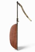 LARGE BOAT'S RUDDER ASSEMBLY, stained wooden rudder blade with wooden tiller handle, 214cms (l)